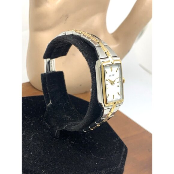 Seiko Women's Watch SWR044 Quartz Petite Tank Rectangle White Dial 2-Tone Steel - Picture 14 of 14